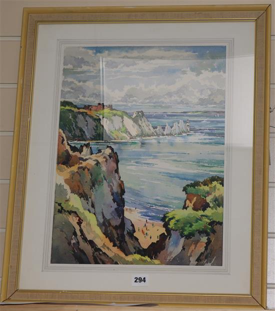 Kenneth Steel (1906-1973), watercolour, The Needles, Isle of Wight, signed, 45 x 33cm